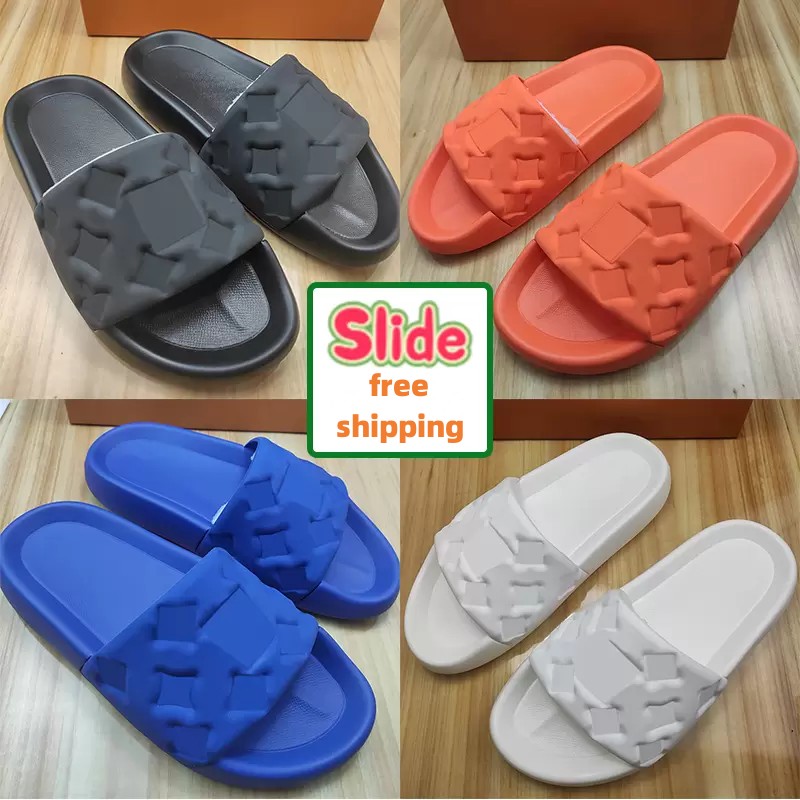 

Slippers Waterfront Embossed Mule Rubber Slide Beach Sandals Men Women White Orange Black Green Olive Summer Shoes Sneakers