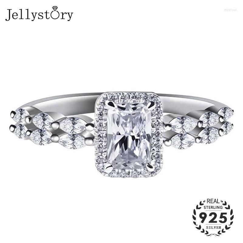 

Cluster Rings Jellystory Luxury Ring 925 Sterling Silver Charm With Rectangle Shape Zircon Gemstone Jewelry For Women Wedding Engagement