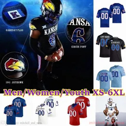 2023 Custom XS-6XL NCAA Kansas Jayhawks Football Jersey 6 Jalon Daniels 4 Devin Neal 25 Dylan Mcduffie 28 Sevion Morrison 0 Quentin