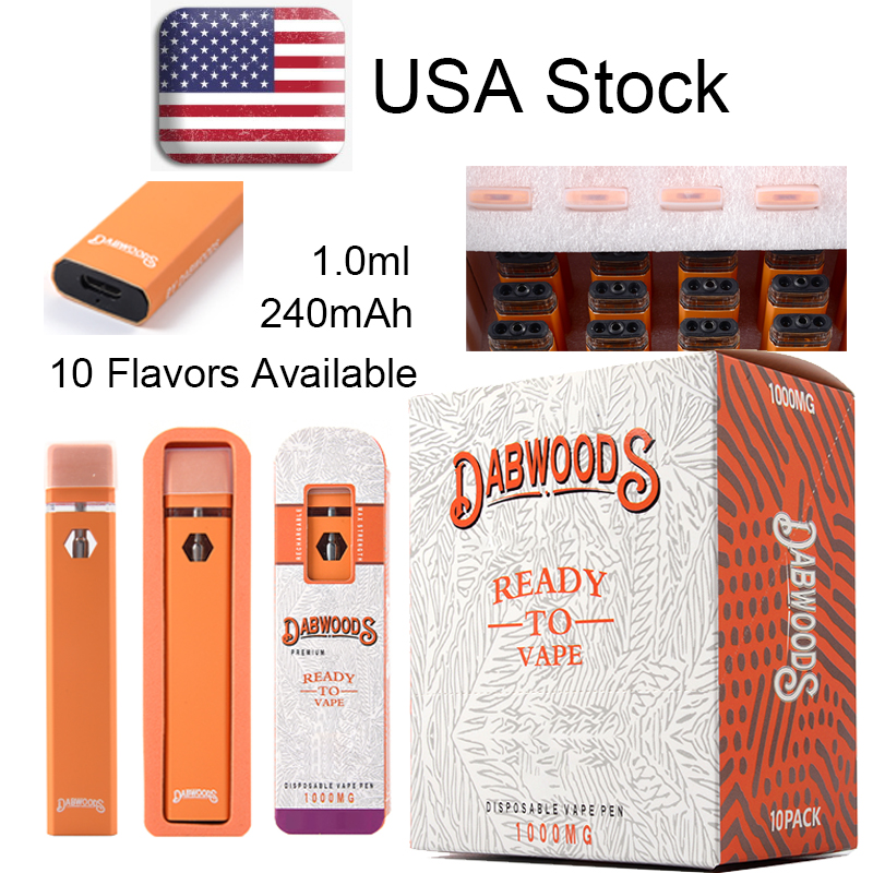 

USA Stock 1ml Empty Disposable Vape Pens 1.0ml Pod Dabwoods Device Pod 10 Flavors E Cigarettes Rechargeable Pods 280mAh Start Kits