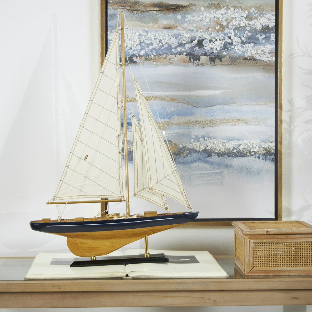 

Beige Coastal Wood Sail Boat Sculpture, 17 W x 21 H