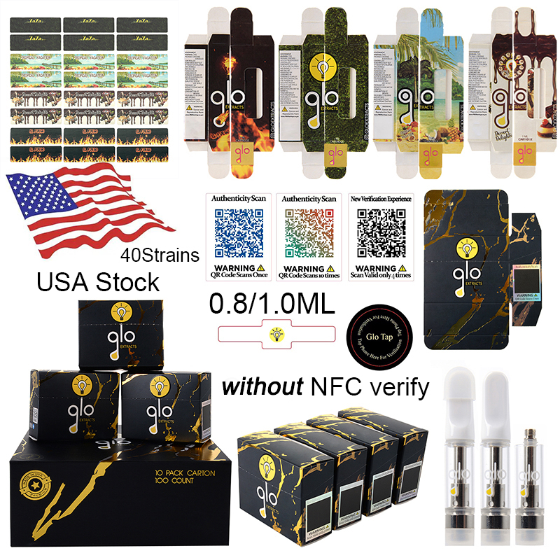 

USA Stock GLO Tap NFC Extracts Vapes Cartridges Atomizers Newest Packaging 0.8ml 1ml Ceramic Coil Carts Empty Vapes Pen Cartridge 510 Thread Thick Oil Glass Tank