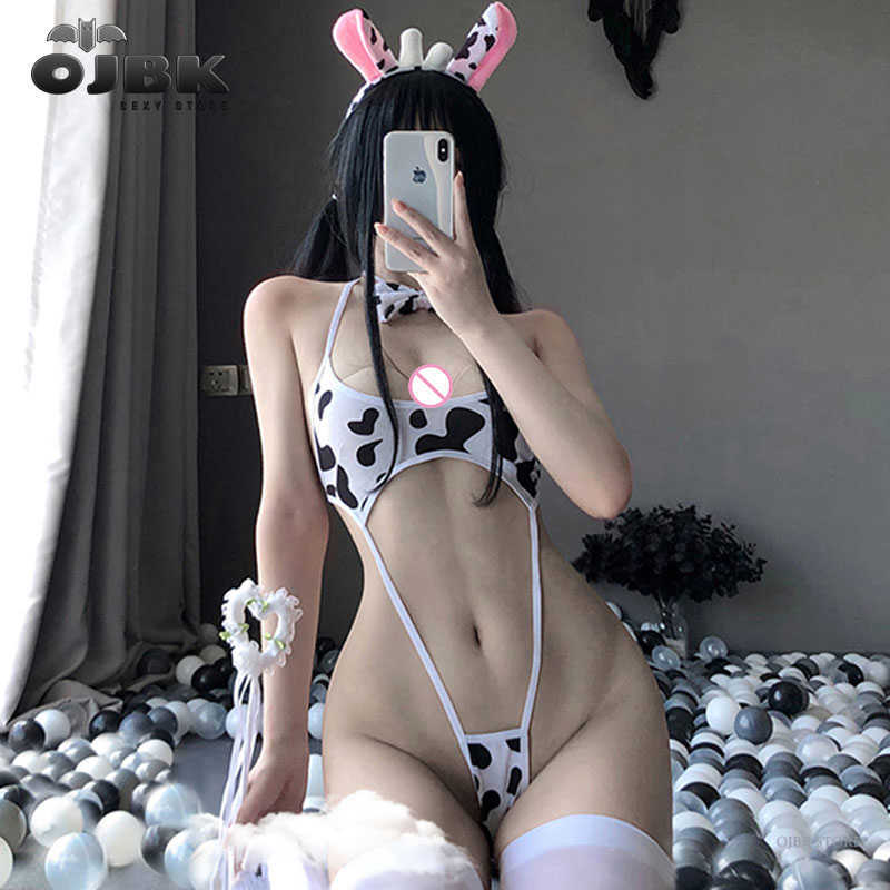 Sexy Set Kawaii Black White Cow Print Mini Backless One Piece Micro Bikini Jumpsuit Erotic Sex Comes Bodysuit for Women Sexy Lingerie P230428-image-862338743