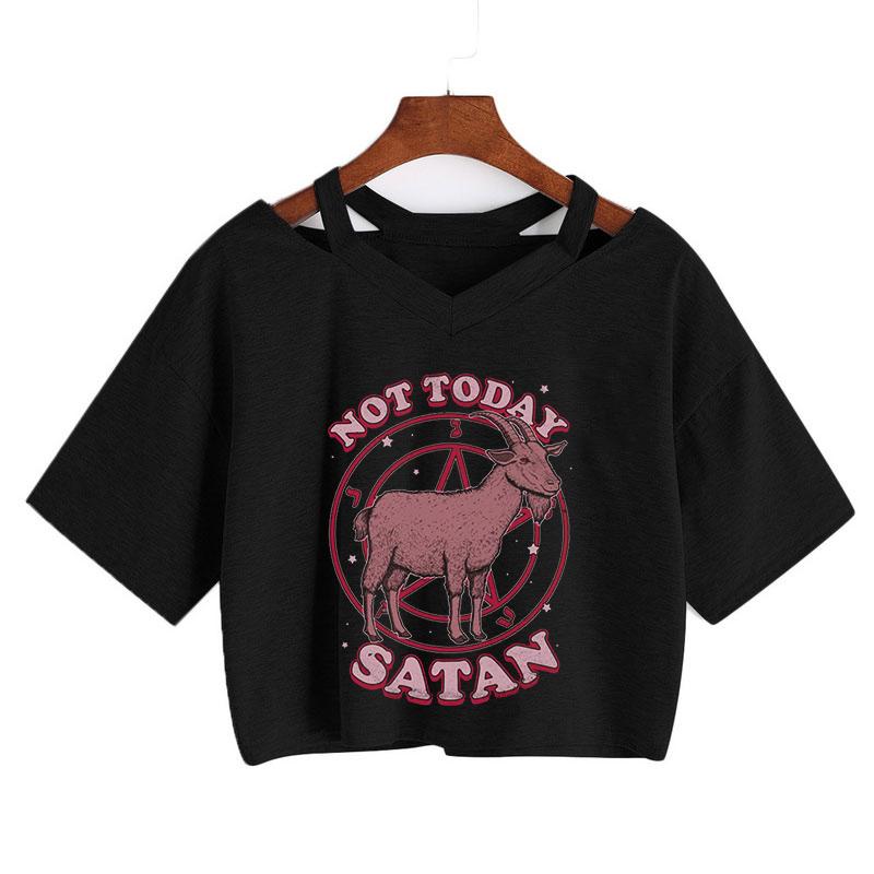 

T-Shirt Not today satan letter printing T Shirt Women Short Sleeve VNeck Loose Tees Summer Female crop tops Shirt Camisetas Mujer tops, Fen03