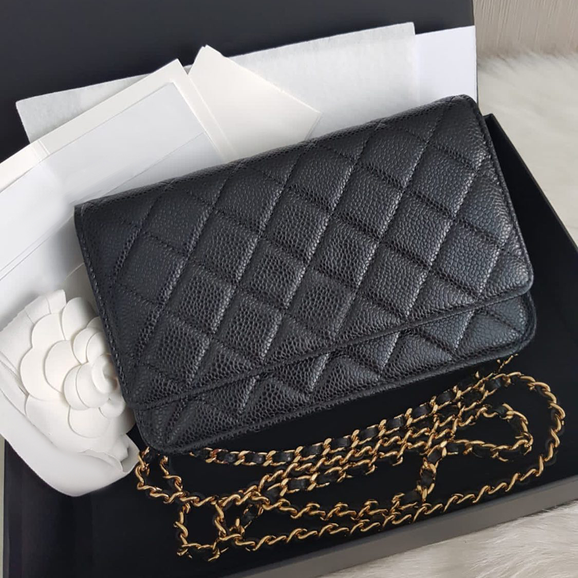 

Womens Designer channel even Bags woc caviar quilted leather chain CC messenger Bag tote mens Luxury purses and handbags Shoulder crossbody clutch classic flap bags, White silver