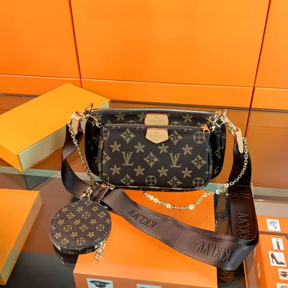 

FASHION designer bag 3 Pcs set High Quality Shoulder bags Women Genuine Leather chain Messenger Bag Handbags Coin Purse Three Wallets, Black