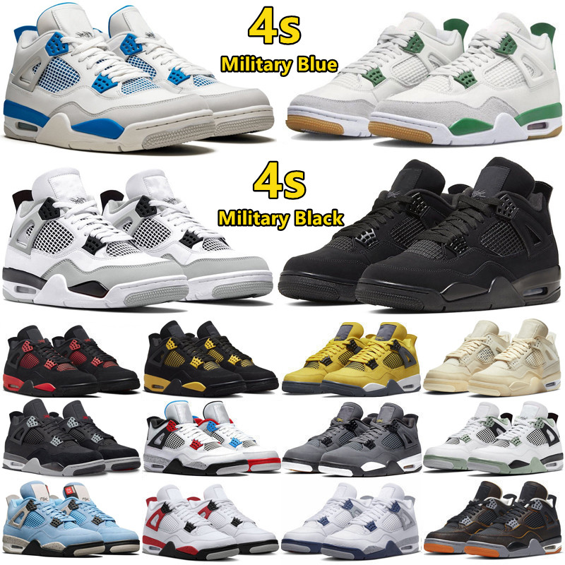 

4 4s Mens Basketball Shoes Pine Green Military Blue Black Cat Canvas Seafoam Thunder Sail Red Cement University Blue Red Cement Men Women Trainers Sports Sneakers, Color#31