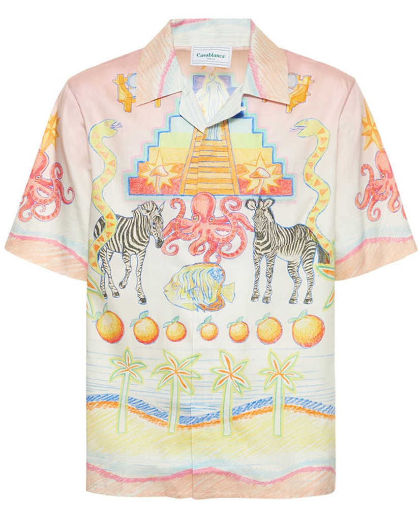 

Casablanca 23ss Crayon Colored Shirts Designer Men Beach Shirt Unisex Twill Silk Short Sleeve Shirts Summer Polos Casablanc, White2