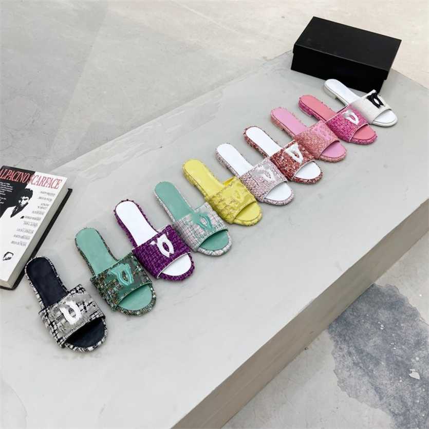 

2023 Chains style fragrant Beach slippers fashion designer Women sandal Shoes interlocking C lady Weave tweed Leather pool Slides Sandals scuffs Flip flops, Mechan1