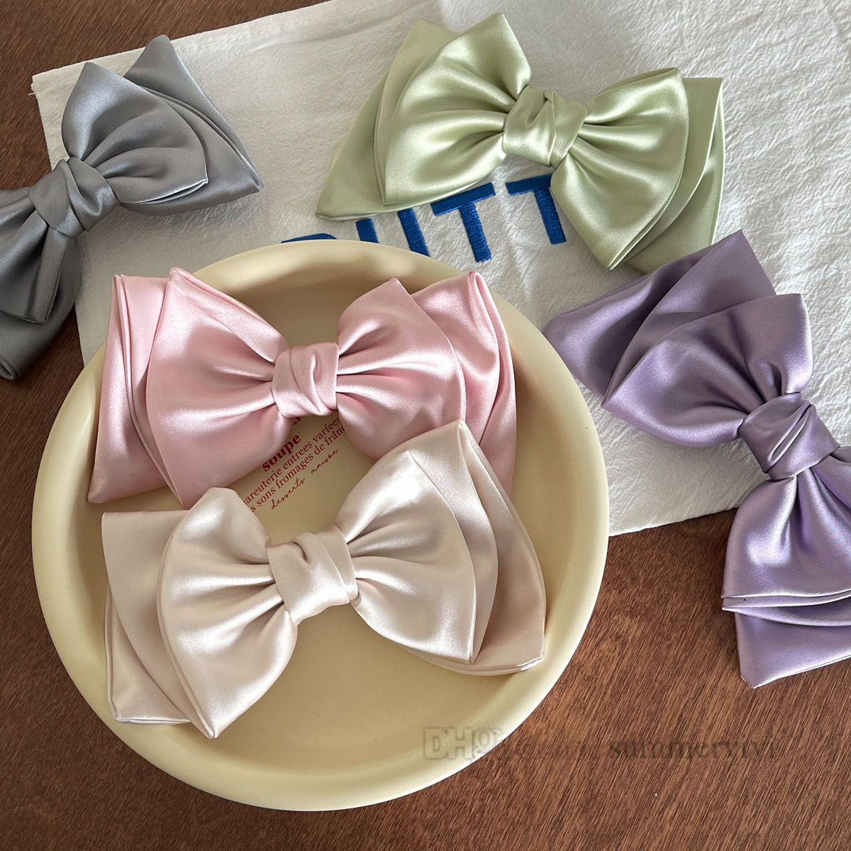 

Sweet Girls big satin Bows hair clip accessories children pure color Bow barrettes boutique girls all-matching princess hairpins Z1836, Mixed color