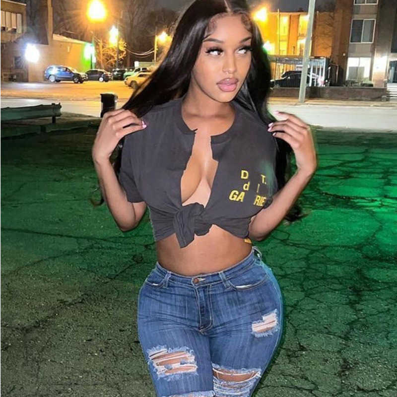 

American Street tshirt Fashion short sleeve top Galleryse Designer t shirt Women Cardigan Sweatshirt Sexy Womens Clothing Luxury Hollow Out Design, Crew neck black