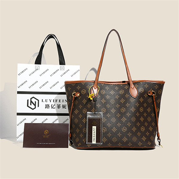 Ladies shoulder bags 3 colors elegant atmosphere thickened leather tote bag large capacity Joker printed handbag fashion drawstring retro backpac-image-391765833