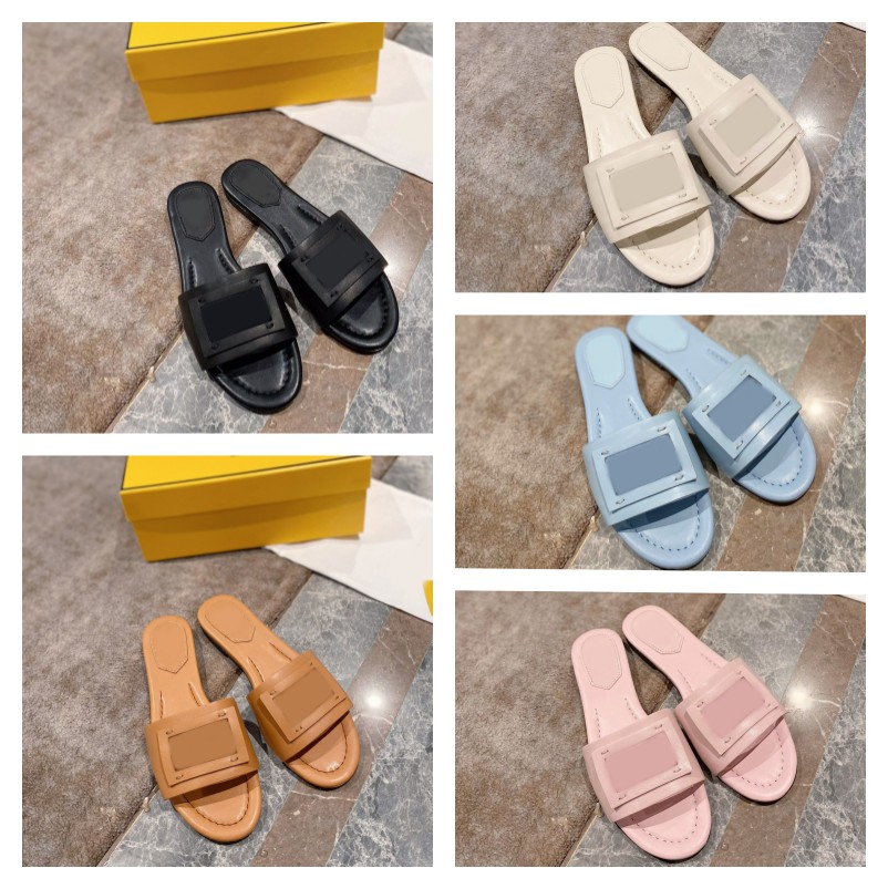 

F Baguette Designer Sandals summer casual Shoes Wide-band Slides Flats gold Leather Outdoor Women flats Slippers outdoor beach slip on Comfort Walking EUr 35-41, Fdi4181