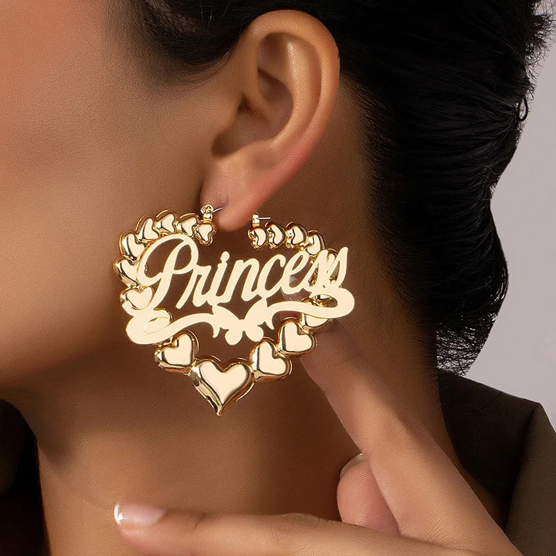 Stud Punk Bamboo Large Circle Hoop Earring Baby Letter Stainless Steel Earrings Love Heart Personality Drop Hip hop Sexy 231127