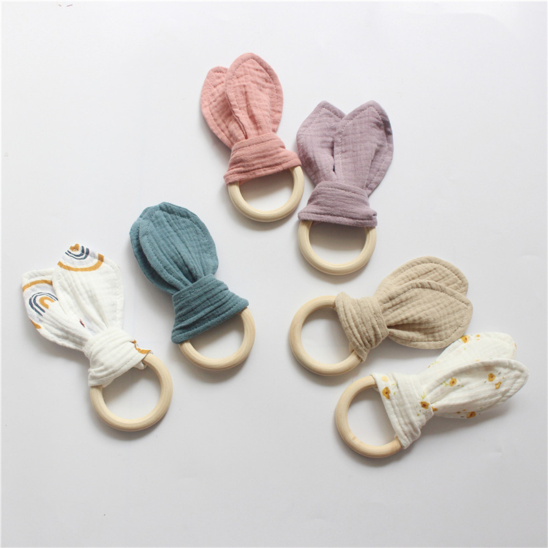 

Party Favor 29 colors Bunny Ear Teether Fabric Wooden Teething Ring With Crinkle Material Shower Gift T9I002298