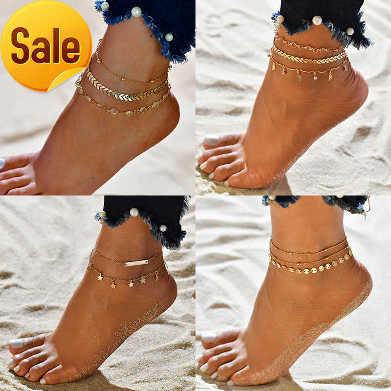 

Bohemian Shell Heart Summer Anklets Set For Women Tortoise Ankle Bracelets Girls Barefoot on Leg Chain Female Jewelry Gift