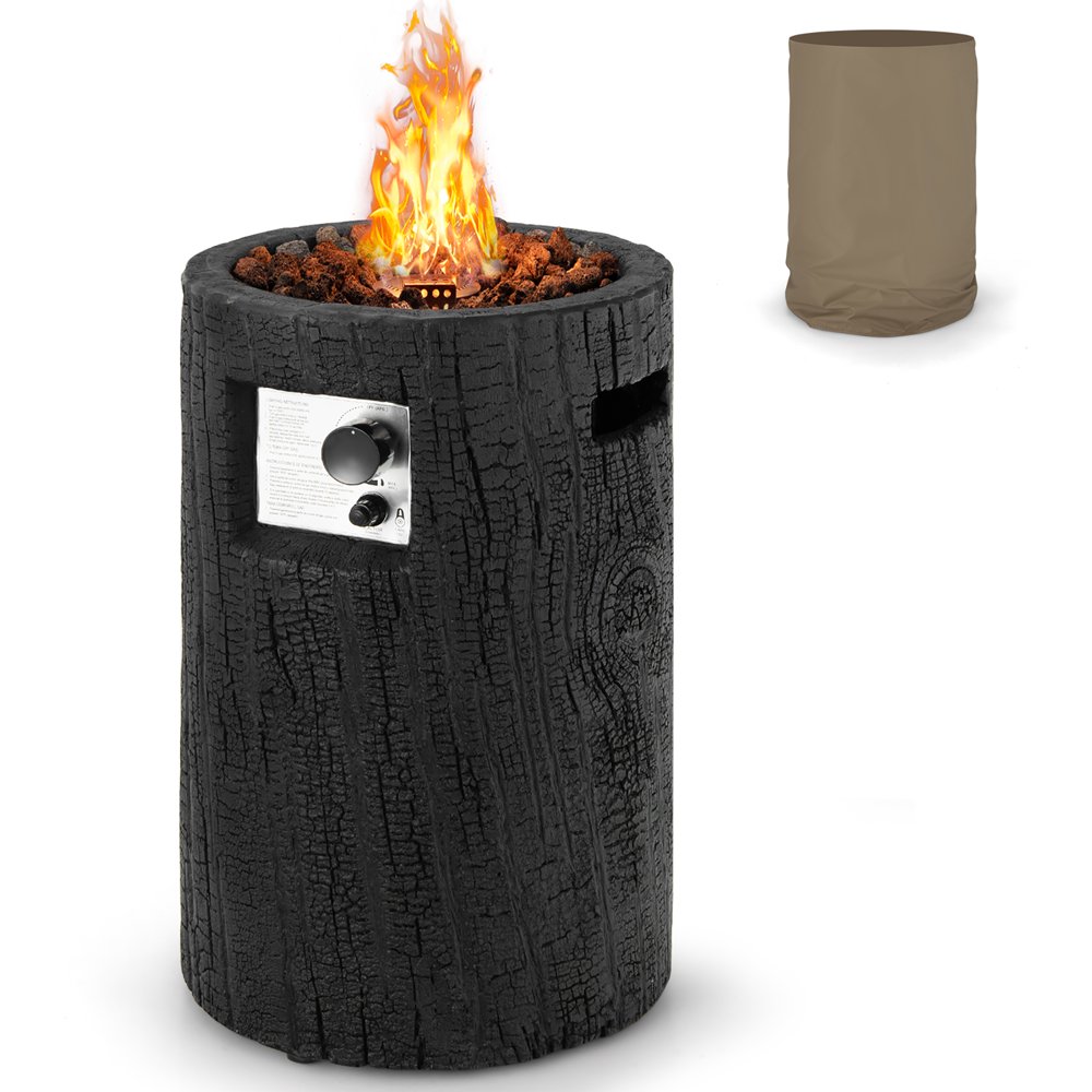 

16 Round Outdoor Propane Fire Pit w Lava Rocks Waterproof Cover 30000 BTU Black