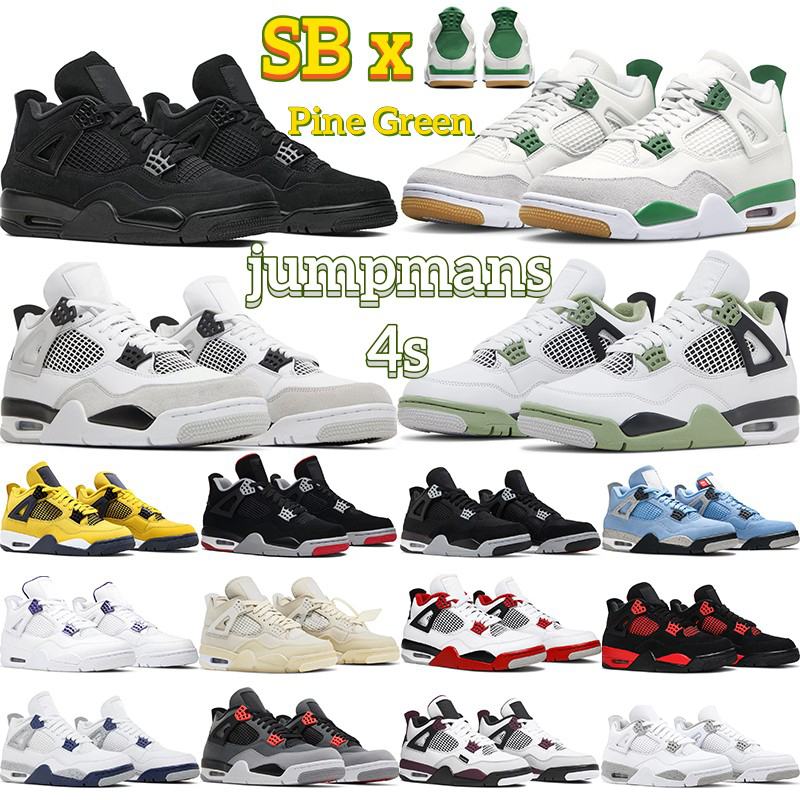 

2023 Military Black Cat 4 men basketball shoes Pine Green Seafoam jumpman 4s Fire Red Thunder White Oreo j4 UNC womens mens trainers sports sneakers tennis, 27