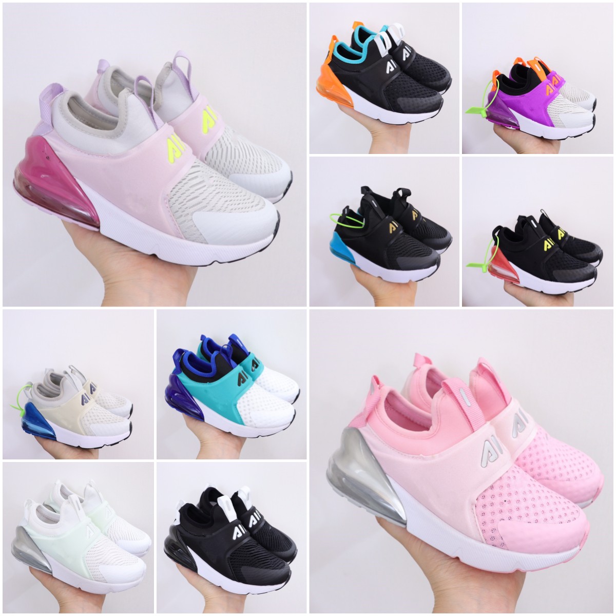 

kids AirMaxs 270s shoes Umisex max 270 Air Tennis Running Shoes Navy Blue Triple Black White Barely Rose Pink Red Dusty Cactus Dark Stucco max Run Sports Sneakers 23-37, Color 02