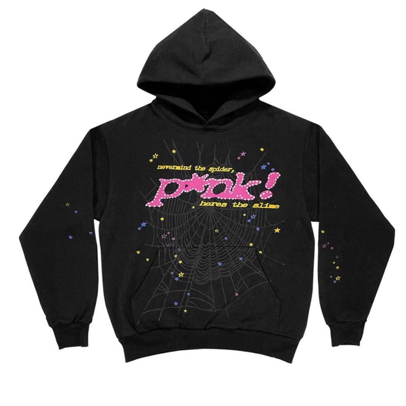 

Young Thug Pink Sp5der 555555 Hoodie Men Women Foam Print Spider Web Graphic Sweatshirts Pullovers, Black
