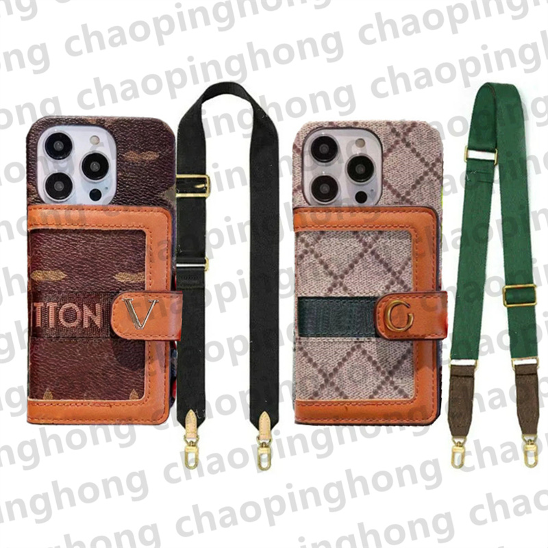 

Phone Case Designer Crossbody Wallet Card Holder Phonecases for iphone 14 13 12 11 Pro Max X XR XS 7 8 Plus Back Shell Luxury Leather Monogram Handbag Case with Lanyard, Gift box
