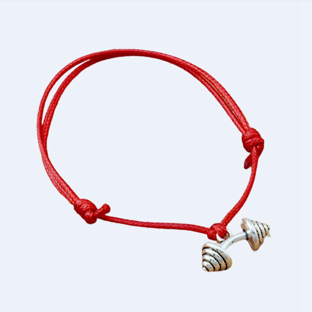 

MIC 20pcs Adjustable Bracelets Antique silver Alloy BARBELL weightlifting Charms Adjustable black & Red Waxes rope Bracelet B-64
