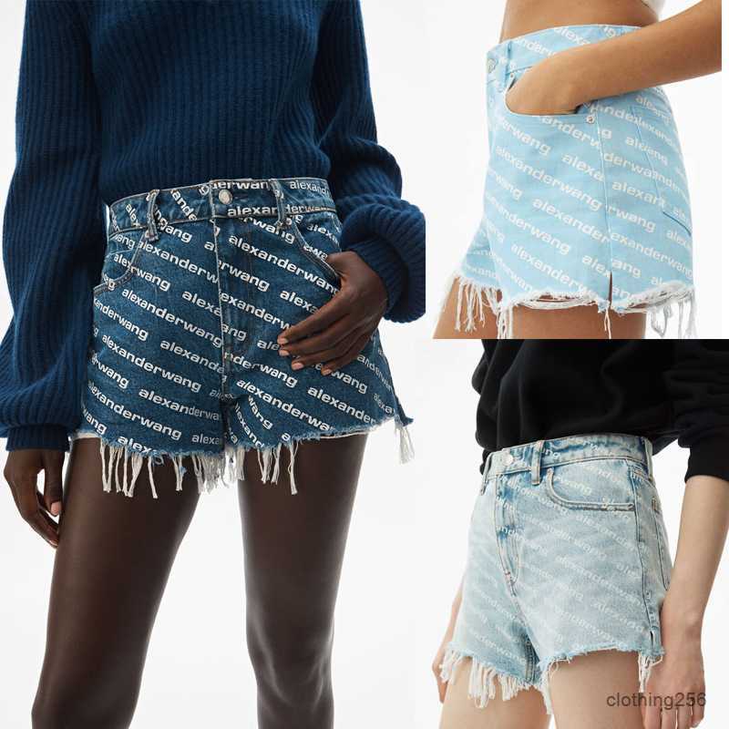 

designer brand aw king over printed denim shorts women's summer wang 23 new blue black grey hot pants women, 67212 retro light blue