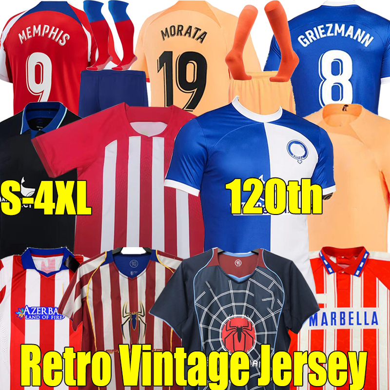 

4XL Retro 120th soccer jerseys 1994 95 96 04 05 JOAO FELIX 23/24 MORATA Correa camiseta football shirt GRIEZMANN R. DE PAUL MORATA MEMPHI KOKE Kits sock Atletico MadridS, 120th anniversary