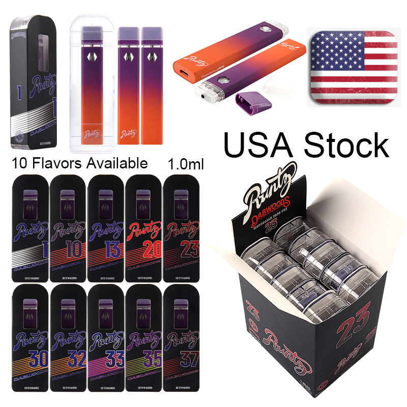 

USA Stock Runty Dabwoods Disposable Vape Pens Empty 1.0ml Dabbing Pen Plastic Packagings USB Rechargeable 280mAh Battery Starter Kits Preheat Device Pods E Cigs