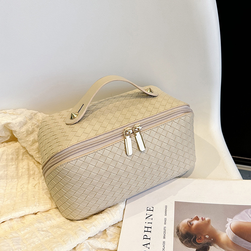 

Cosmetic bag woven large capacity portable pillow bag travel cosmetics washing storage, Brown