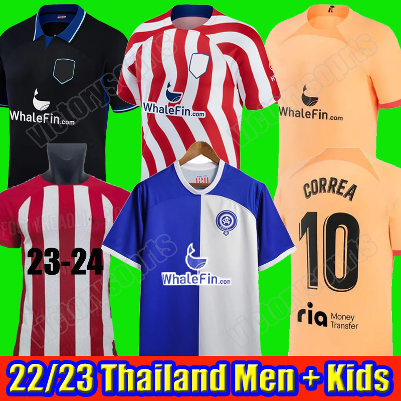 

Atletico MadridS Soccer Jerseys GRIEZMANN 120th Anniversary 22 23 24 MEMPHIS home 2023 M. LLORENTE Correa KOKE MORATA camiseta football shirts uniforms away kids kit, 2223 home