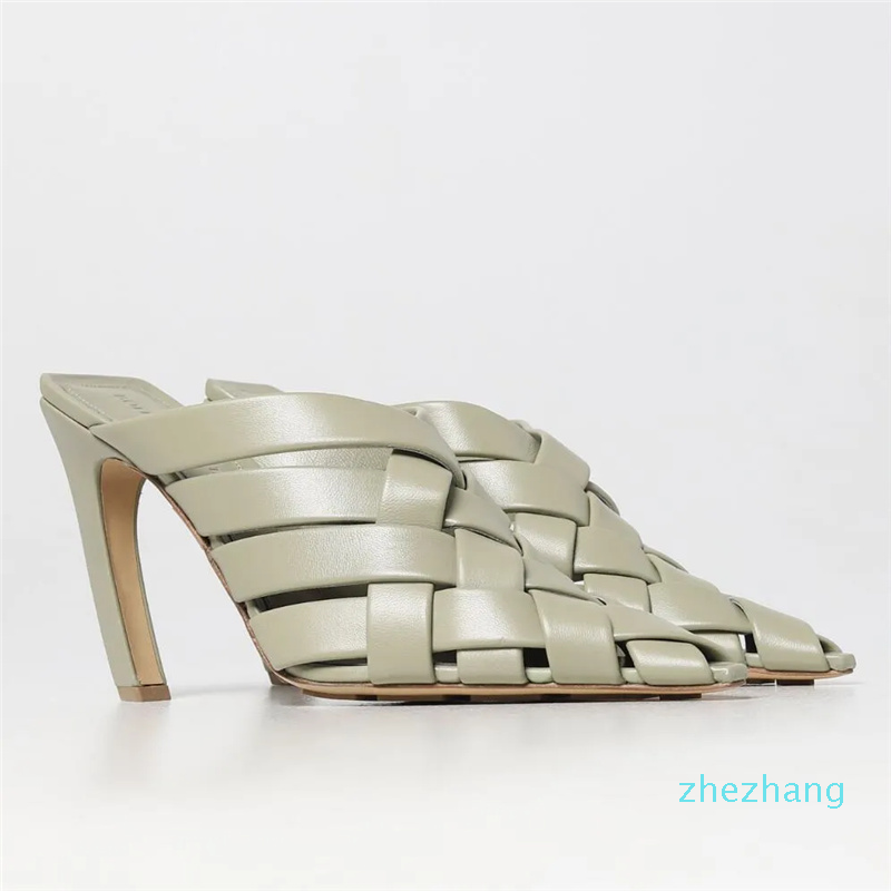 

Sandals Shoes Woven Leather Curved Heel Pointed Toe Pumps Dress Party Lady Slipper -41