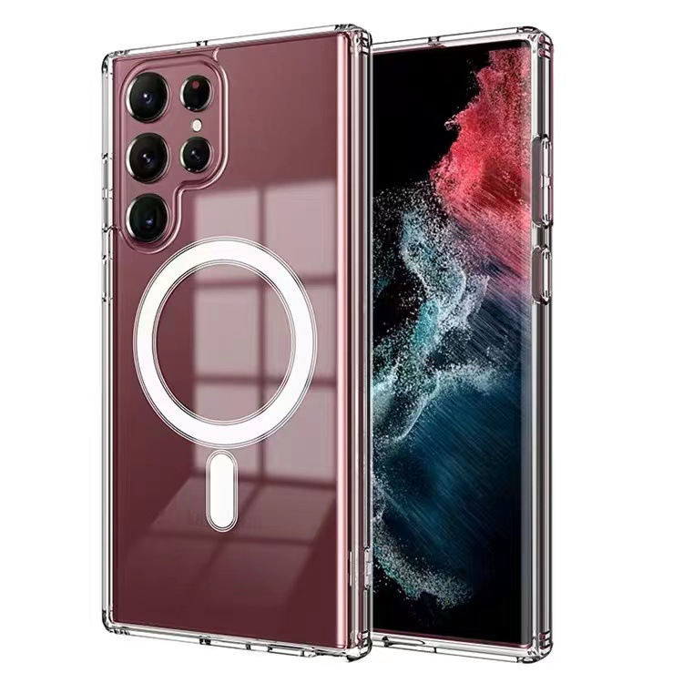

Magsafe Crystal Clear Phone Case For Samsung S23 Ultra S23plus S22 Plus Iphone Series Wireless Charging Shockproof Protective Cover, Transparent