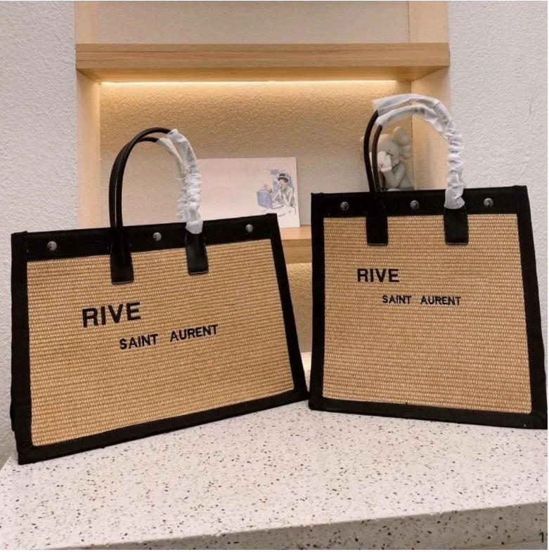 

Women's Underarm Shoulder Bag Beach Bags Linen and Leather Shopping Bag Straw Letter Designer Tote, 006 38*39cm