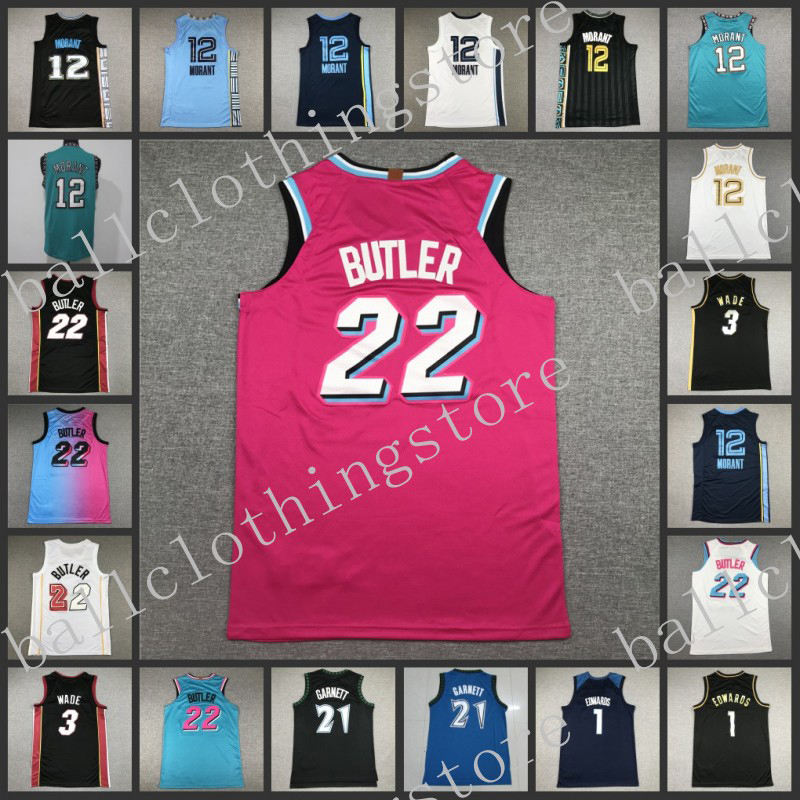 

Basketball Mens Jersey 12 Morant 22 Butler 3 Waed 21 Garnett 1 Edwards Jerseys -2XL, Color7