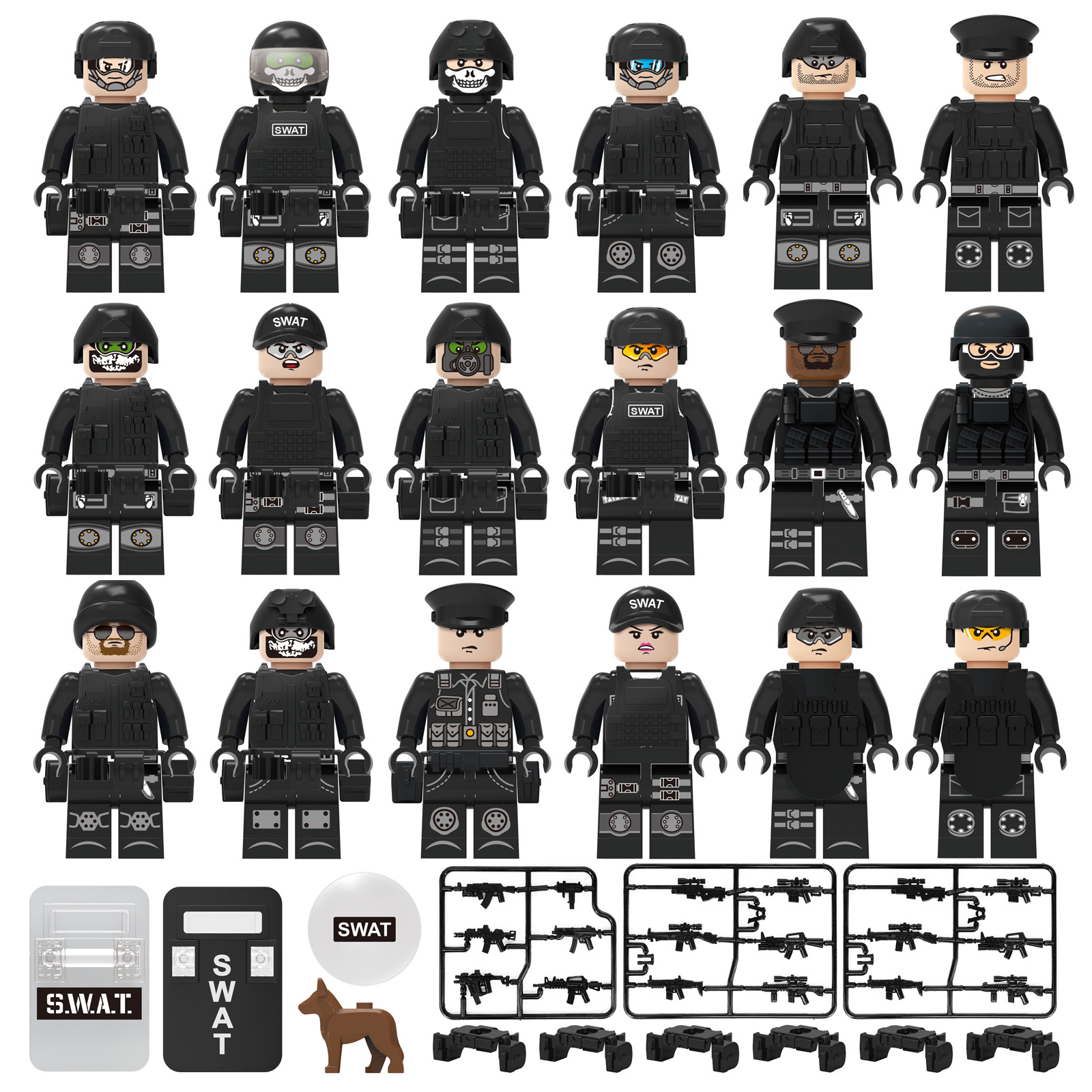 

L21 Plastic Building Blocks Black Military SWAT Minifigs Soldier Army Mini Toy Figure