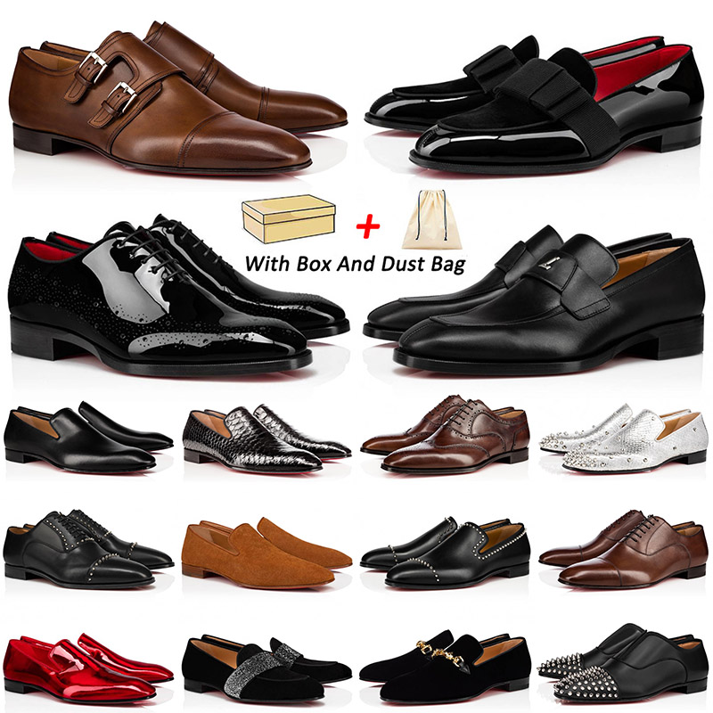 

With Box Christians Red Bottoms Loafers Mens Shoes Designer Dress Sneakers Pointed Toe Suede Leather Rivets Glitter Fashion Louboutins Bottom Loafer Size 38-50, 18