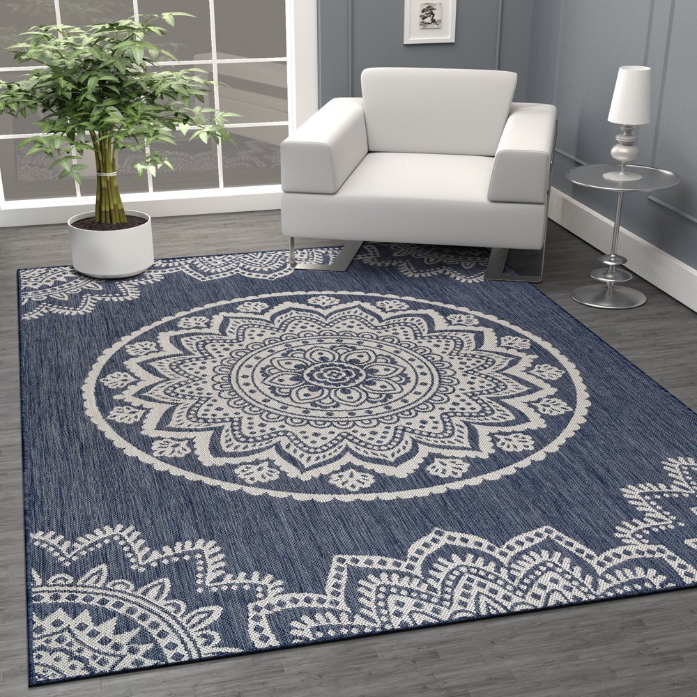 

Indoor Outdoor Rug, 5 x 7 Blue Medallion Area Rugs