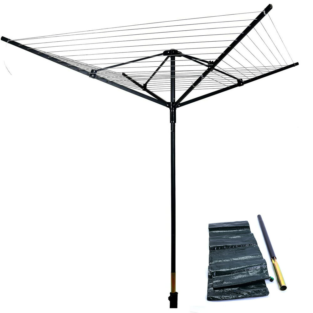 

70 9 Height Outdoor Umbrella Drying Rack, Rotary Dryer Clothes Line Protective Cover 4 Arms with 165ft Clothesline