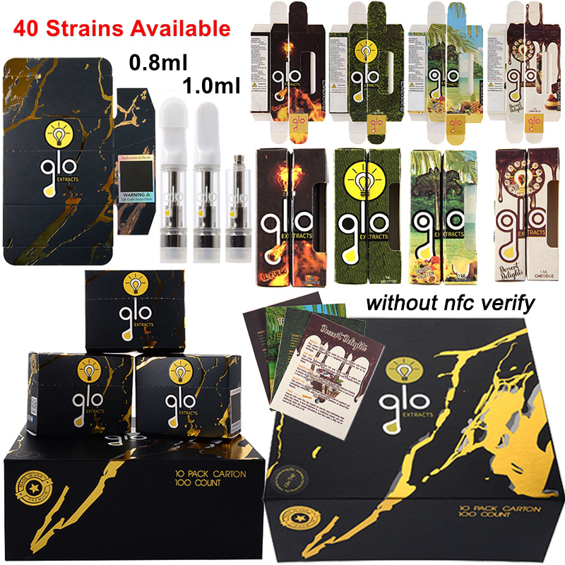 

GLO Extracts Vape Cartridges Packaging 0.8ml 1ml Atomizers NFC Verify Edition Ceramic Coil Empty Vapes Pen Cartridge 510 Thick Oil Glass Tank Cart Vaporizer