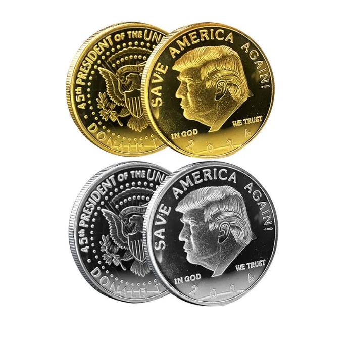 

100pcs Trump 2024 Coin 40*40*2.5mm Arts Crafts Commemorative Craft Save America Again Metal Badge Gold and Silver