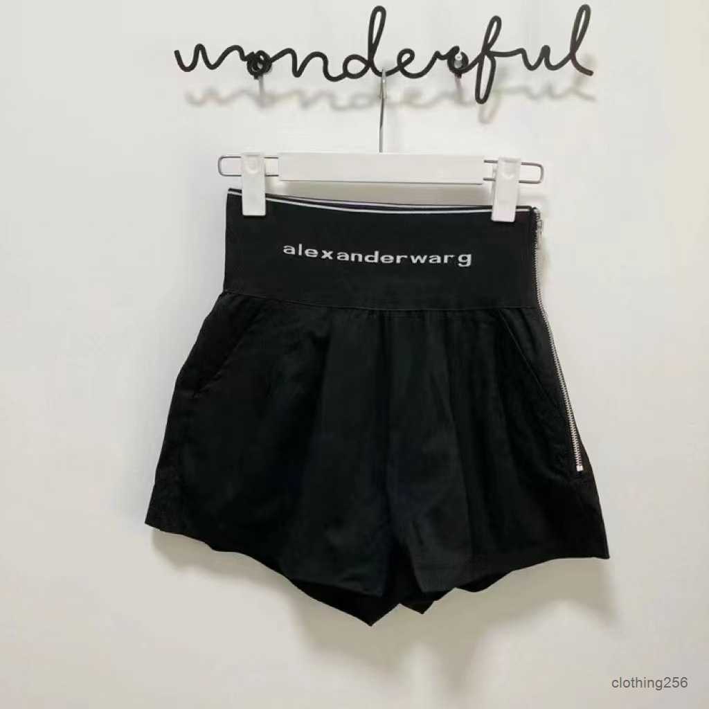 

AW Dawang Little Black Pants Elastic Belt Slim Letter High Waist Shorts Casual Loose A-line Wide Leg wang Pants Skirt Girl, Black5