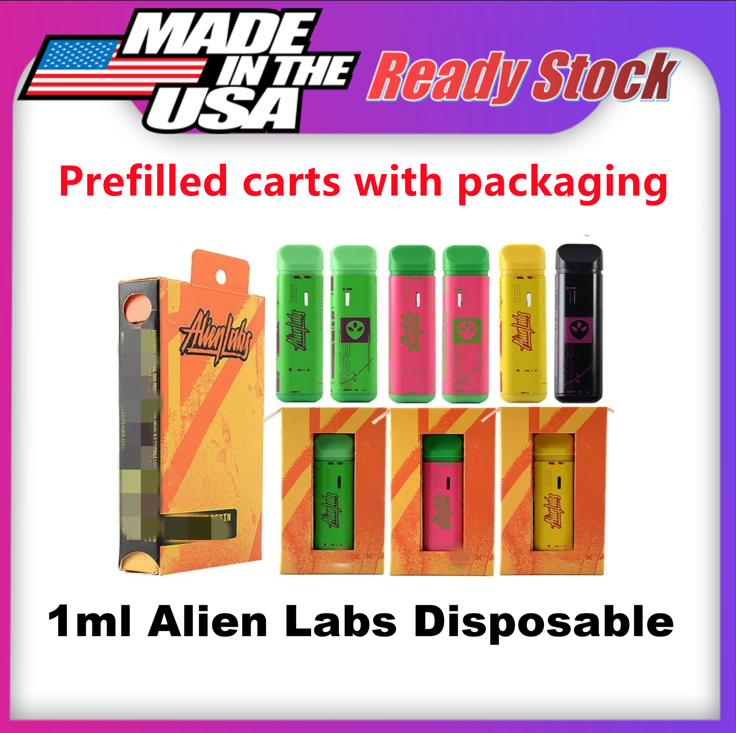 

Prefilled New Alien labs Alienlabs Disposable carts Vape Pen E-cigarettes Rechargeable 350mah 1.0ml Pods 10 Strains Stock in US