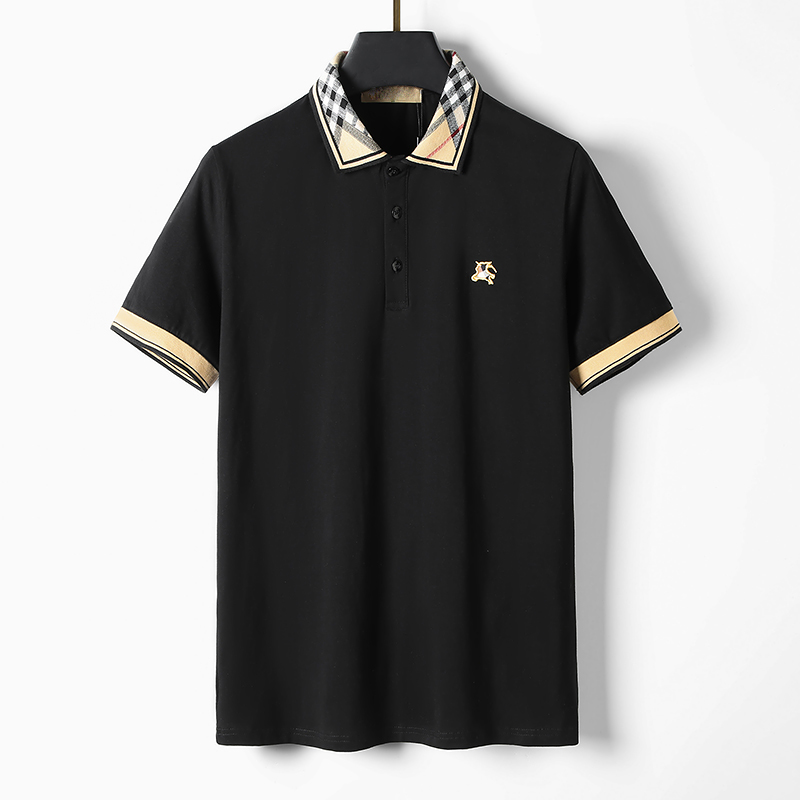 

Fashionable Men's Polo T-shirt Black & White Beige Plaid Stripe brand 100% cotton Permeable Temperament Casual T-shirt Short Sleeve Luxury Lapel Commercial T-shirt 3xl