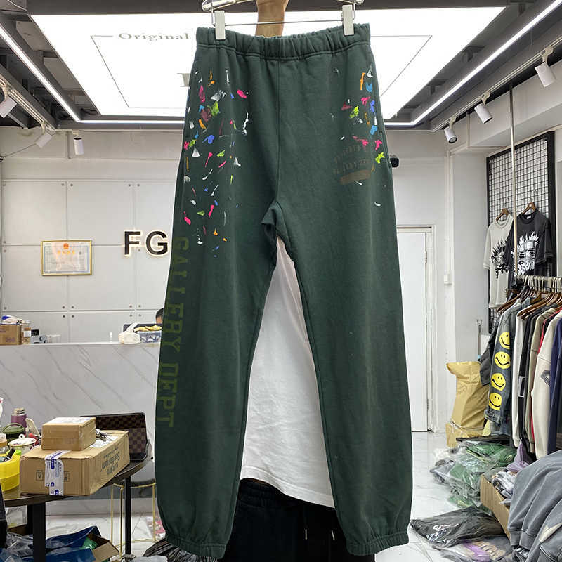 

Designer Clothing Fashion Pant Galleryes Depts AutumnWinter Trend brand Speckled Ink Graffiti Letter Printing Loose Velvet Pants Sports Pants Sweatpants Rock Str, Green