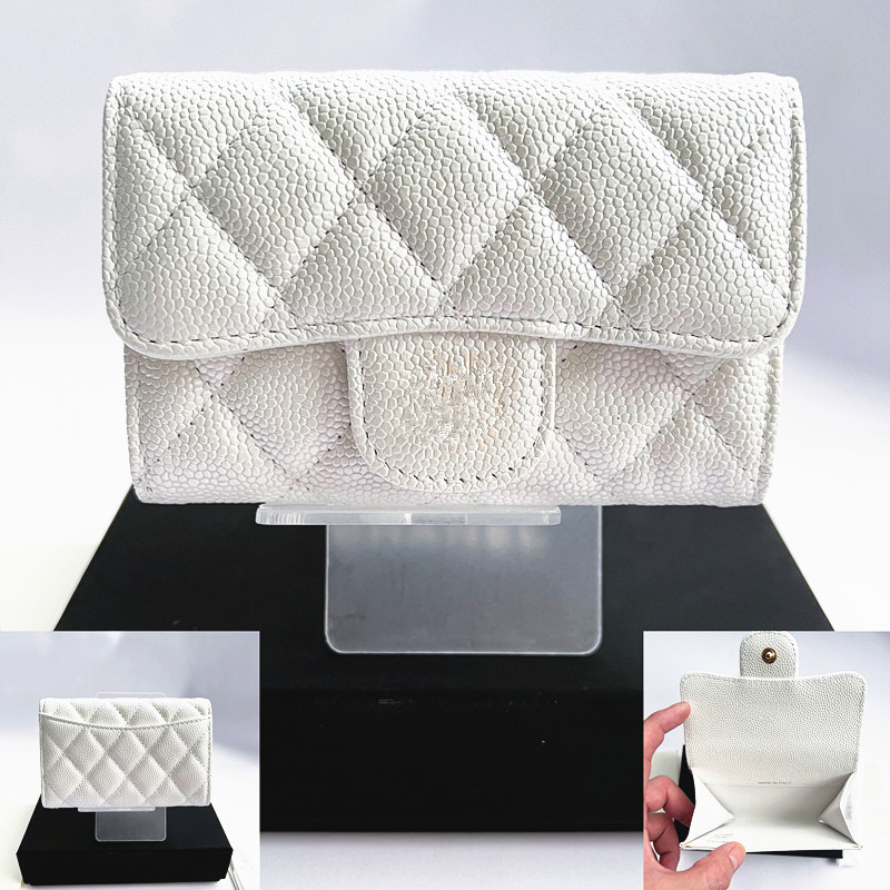 

The New card holder purses Designer channel wallets luxury key pouch caviar lambskin Leather Womens men coin purse mens wallet Key Ring cardholder with serial number, White