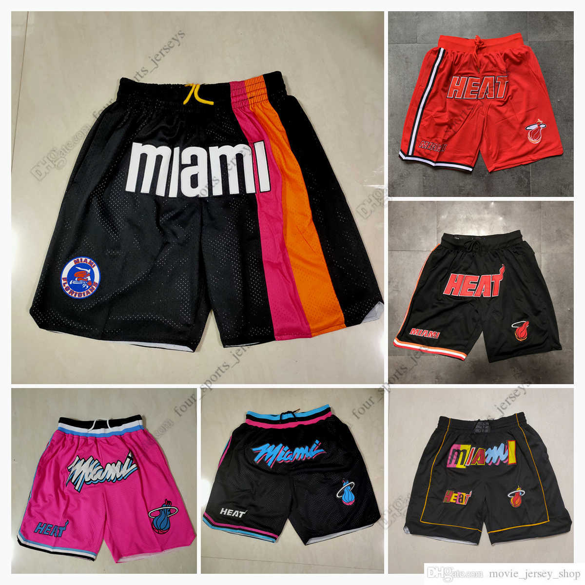 

Miami's Heat's Men Basketball shorts JUST DON Stitched Mitchell and Ness With Pocket Zipper Sweatpants Mesh Retro Sport PANTS S-2XL