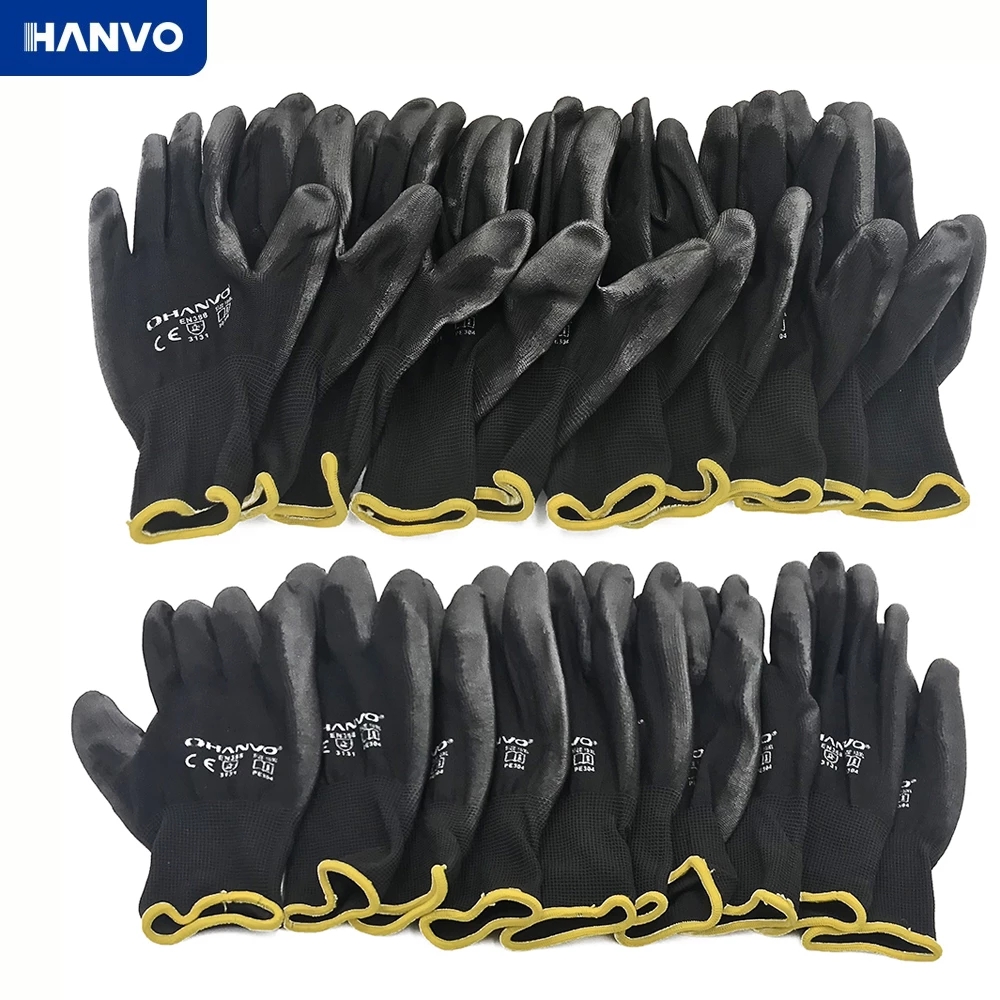 

Hand Protection Work Gloves Flexible PU Coated Nitrile Safety Glove for Mechanic working Nylon Cotton Palm CE EN388 OEM, Black