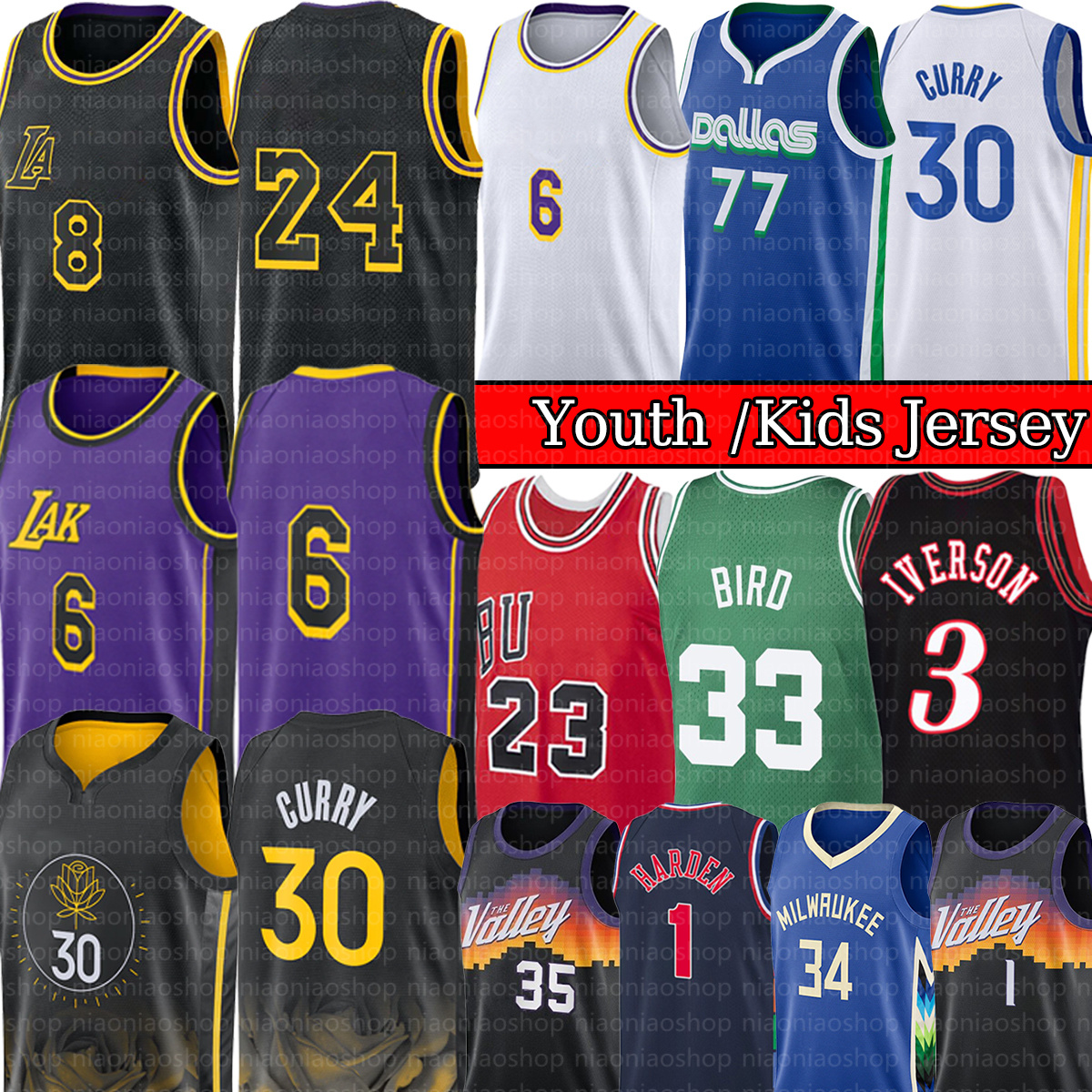 

Stitched Youth kids Basketball Jersey lEbron 6 jaMes 23 bRyant Stephen Curry mIchael Bird Durant Iverson Embiid Tatum Butler Ball Wade''Lakers" Kid Jersey, Youth/kid jersey