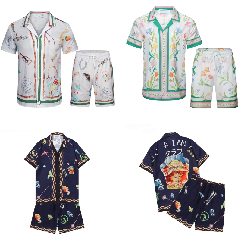 

Men's Sports suit Casa Designer Horsehead Flower and Grass Print Short Sleeve Casual Bar Single breasted Cardigan Short Sleeve Shirt Elastic Belt Shorts Size M-3XL YY, Black pants